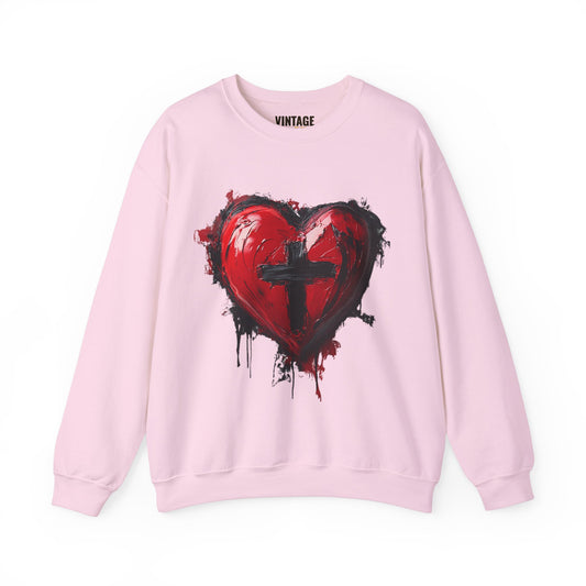 Christian Painted Heart With Cross Sweatshirt