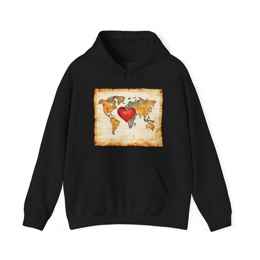 90s World Map Heart Hoodie