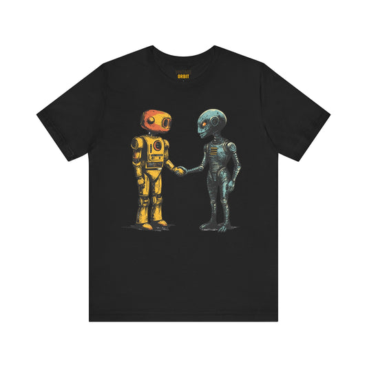 Alien Robot And Handshake T Shirt