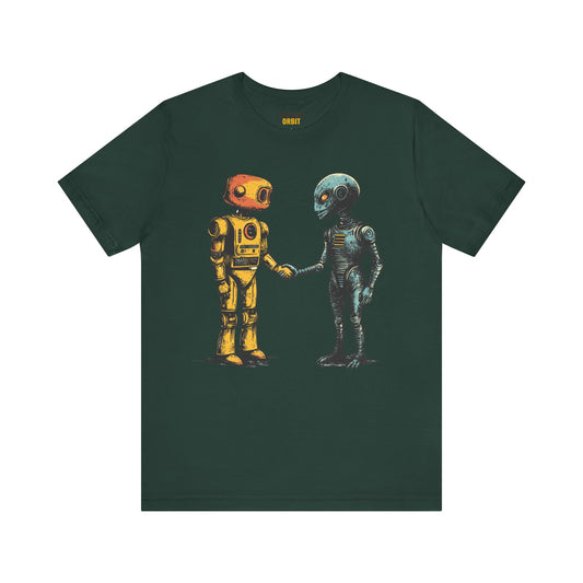 Alien Robot And Handshake T Shirt