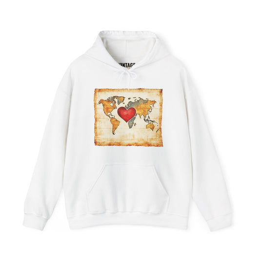 90s World Map Heart Hoodie