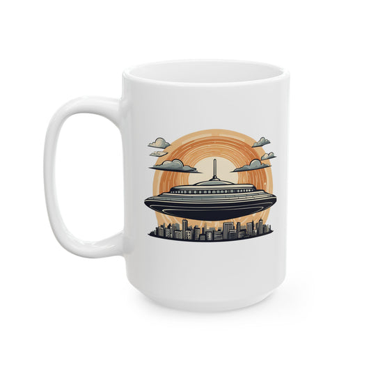 Alien UFO Over City Mug